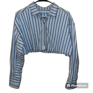 WE THE FREE blue striped button down crop top S